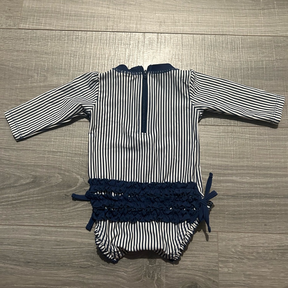 Navy Striped Ruffle Butts Longsleeve Rashguard - Picture 3 of 3
